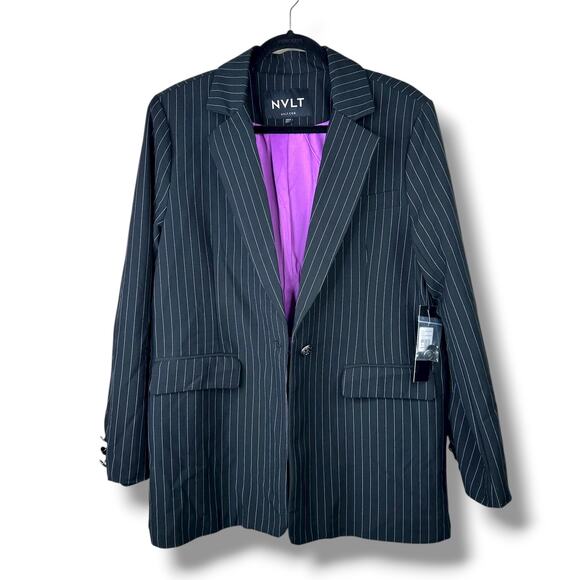 NVLT Black White Stripe NWT Notch Lapel Collar Button Boyfriend Blazer Small - Picture 9 of 13